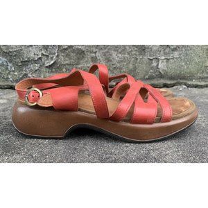 DANSKO Pink Leather Strappy Wedge Heel Slingback